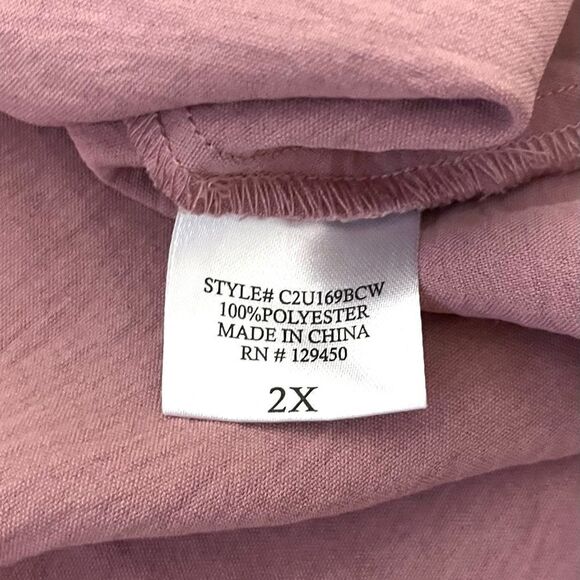 🟢Como Blu Blush Pink Rill tab Sleeve Button Down Front Tie Blouse Size 2X - Picture 7 of 7